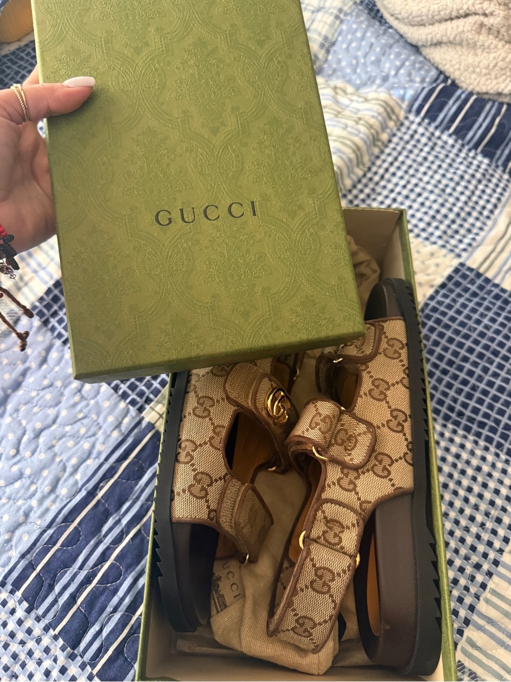 Gucci Brown GG Canvas  Sandals with Gold Hardware - Picture 2 of 6